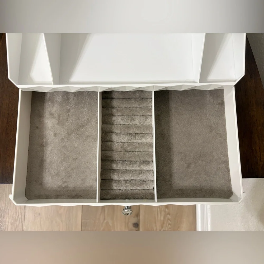 Elegant White Makeup & Jewelry Organizer with multiple compartments